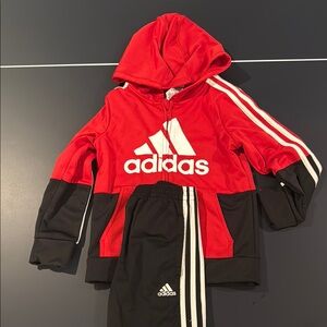 Adidas Red and Black Hoodie Set